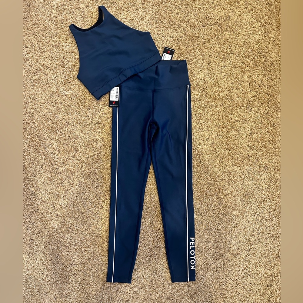 Peloton Show Up Tuxedo Stripe Womens Pants Blue Pull On Leggings Stretch